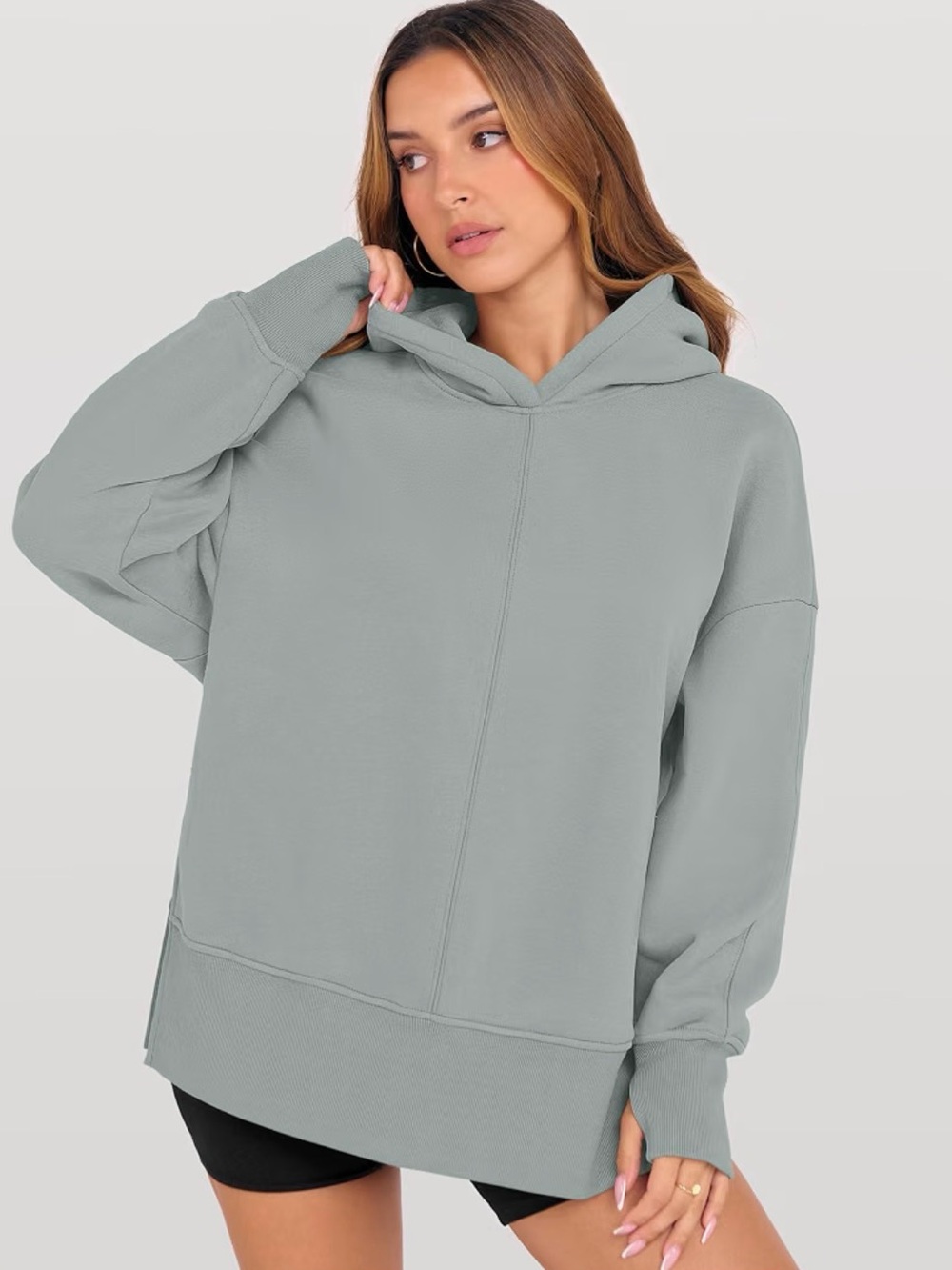 ANRABESS Oversized Hooded Sweatshirt in Sage Green - size L